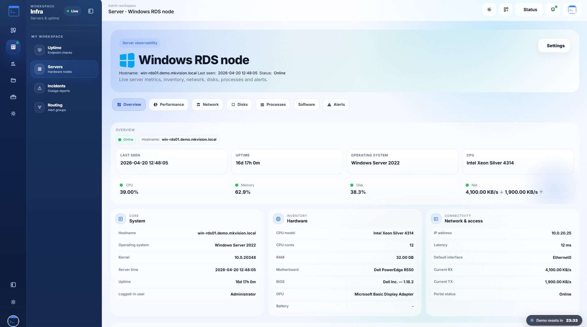Observability dashboard